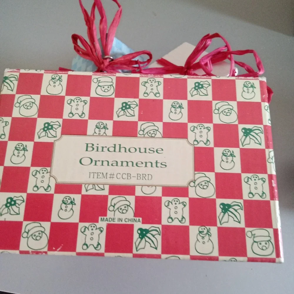 Vintage Christmas Birdhouse Ornaments Set of 4 Hand Painted Wood CCB-BRD Multi